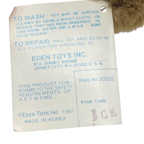 Vtg Benjamin Bunny Plush Toy Eden Toys 1987 9" Beatrix Potter Has TAG - Picture 6 of 9